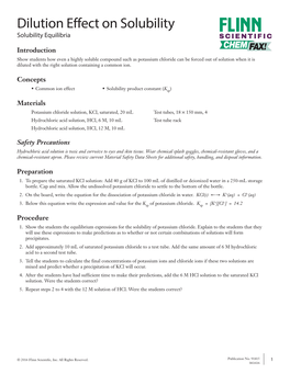 Dilution Effect on Solubility Solubility Equilibria SCIENTIFIC