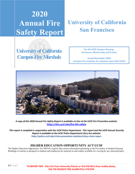 2020 Annual Fire Safety Report Is Available On-Line at the UCSF Fire Prevention Website