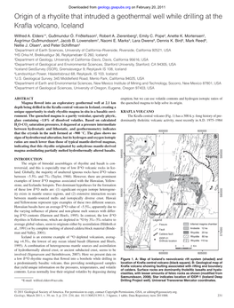 Origin of a Rhyolite That Intruded a Geothermal Well While Drilling at the Kraﬂ a Volcano, Iceland