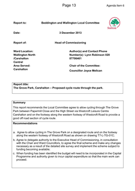 The Grove Park Œ Proposed Cycle Route Through the Park Final 031213