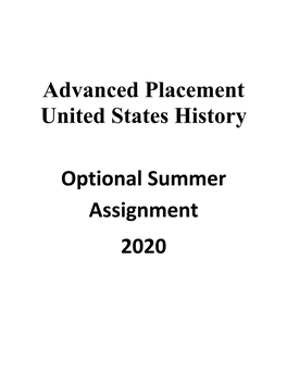 Advanced Placement United States History Optional Summer