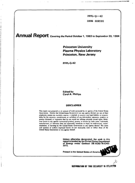 Princeton University Plasma Physics Laboratory Princeton, New Jersey