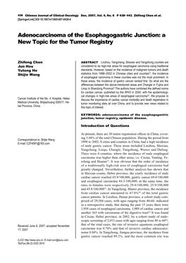 Adenocarcinoma of the Esophagogastric Junction: a New Topic for the Tumor Registry