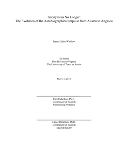 The Evolution of the Autobiographical Impulse from Austen to Angelou