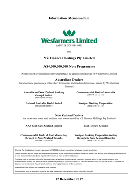 Information Memorandum NZ Finance Holdings Pty Limited A