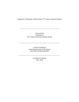 Imaginative Thanatopsis: Death and the 19 -Century American