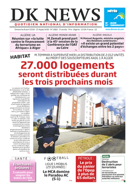 Dk News Météo 16° : Alger Quotidien National D’Information 32° : Tamanrasset