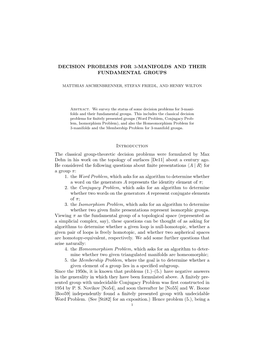 Decision Problems for 3-Manifolds and Their Fundamental Groups