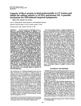 Of DNA Polymerase III: a Possible Mechanism for SOS-Induced Targeted Mutagenesis (Fidelity of DNA Replication/Lexa Cleavage) CHI Lu, RICHARD H