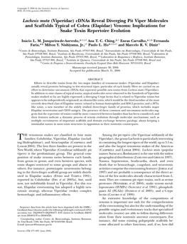 Lachesis Muta (Viperidae) Cdnas Reveal Diverging Pit Viper Molecules and Scaffolds Typical of Cobra (Elapidae) Venoms: Implicati