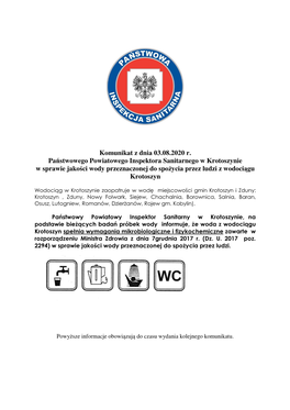 Komunikat Z Dnia 03.08.2020 R. Państwowego Powiatowego