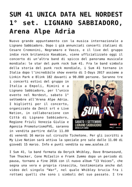 SUM 41 UNICA DATA NEL NORDEST 1° Set. LIGNANO SABBIADORO, Arena Alpe Adria