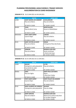 Planning Previsionnel Agglo Mobile / France Services Agglomeration Du Gard Rhodanien