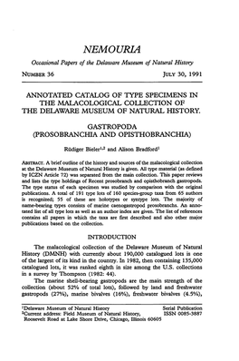 NEMOURIA Occasional Papers of the Delaware Museum of Natural History