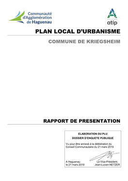 PLU De Kriegsheim – Rapport De Présentation