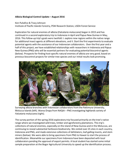 Albizia Biological Control Update – August 2016 Ken Puliafico & Tracy