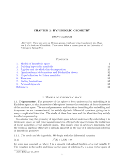 Chapter 2: Hyperbolic Geometry