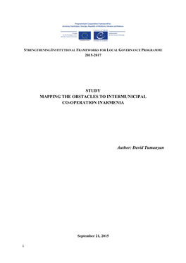 Study Mapping the Obstacles to Intermunicipal Co-Operation Inarmenia