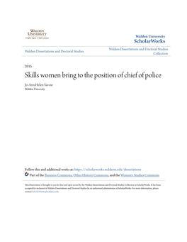 Skills Women Bring to the Position of Chief of Police Jo-Ann Helen Savoie Walden University