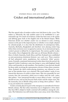 Cricket and International Politics