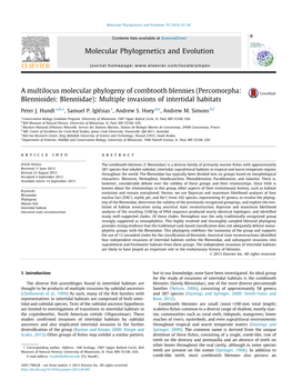 A Multilocus Molecular Phylogeny of Combtooth Blennies (Percomorpha: Blennioidei: Blenniidae): Multiple Invasions of Intertidal Habitats ⇑ Peter J