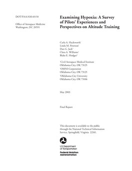 Examining Hypoxia: a Survey of Pilots' Experiences and Perspectives on Altitude Training