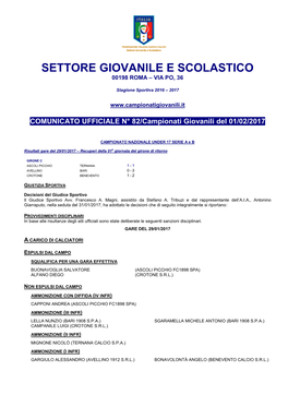 Settore Giovanile E Scolastico 00198 Roma – Via Po, 36