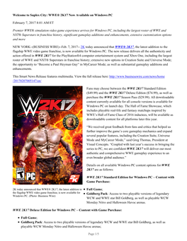 WWE® 2K17 Now Available on Windows PC February 7, 2017 8:01