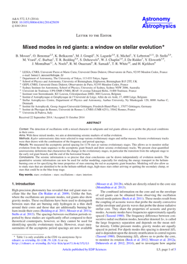 Mixed Modes in Red Giants: a Window on Stellar Evolution⋆