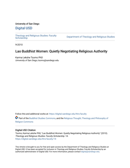 Lao Buddhist Women: Quietly Negotiating Religious Authority