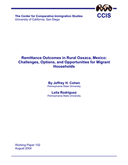 Remittance Outcomes in Rural Oaxaca, Mexico: Challenges, Options, and Opportunities for Migrant Households