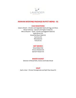 Iranian Wedding Package Buffet Menu - 01