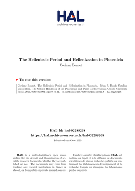 The Hellenistic Period and Hellenization in Phoenicia Corinne Bonnet