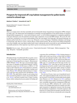 Prospects for Improved Off-Crop Habitat Management for Pollen Beetle Control in Oilseed Rape