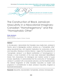 The Construction of Black Jamaican Masculinity in a Neocolonial Imaginary: Canadian “Homohegemony” and the “Homophobic Other”