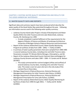 Existing Water Quality Information and Results for the Good Harbor Bay Watershed