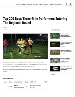 Top 200 Boys Three-Mile Performers Entering the Regional Round