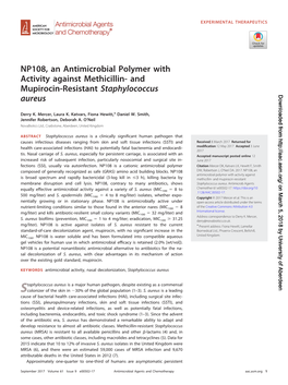 NP108, an Antimicrobial Polymer with Activity Against Methicillin- and Mupirocin-Resistant Staphylococcus Aureus Downloaded From