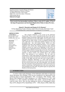 Indexed in Scopus First Record of an Intermediate Snail Host; Thiara Scabra