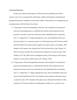 Taxonomic Discussion of the Several Dozen Nominal Species of Pleistocene Equus Published from North America, Only a Few Are Repr