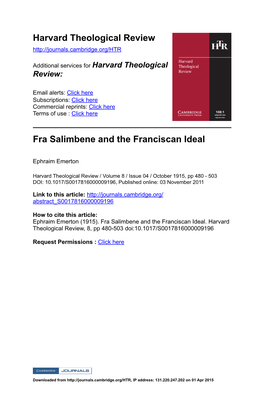 Harvard Theological Review Fra Salimbene and the Franciscan Ideal