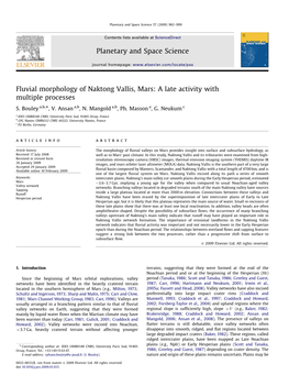 Fluvial Morphology of Naktong Vallis, Mars a Late Activity with Multiple