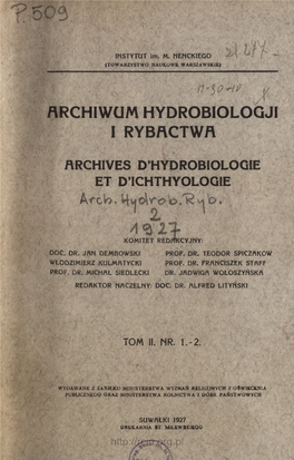 Archiwum Hydrobiologji I Rybactwa