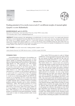 Feeding Potential of Coccinella Transversalis F