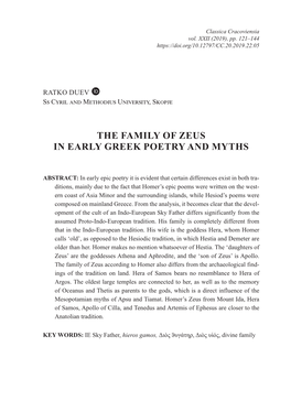 The Family of Zeus in Early Greek Poetry and Myths