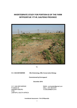 Invertebrate Study for Portion 62 of the Farm Witpoortjie 177-Ir, Gauteng Province