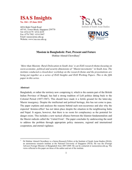 ISAS Insights and ISAS Working Papers
