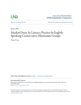 Modest Dress As Literacy Practice in English-Speaking Conservative Mennonite Groups