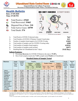 Uttarakhand State Control Room Integrated Disease Surveillance Programme Directorate of Medical Health & Family Welfare, Uttarakhand, Dehradun