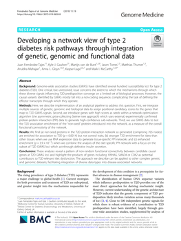 Developing a Network View of Type 2 Diabetes Risk Pathways Through Integration of Genetic, Genomic and Functional Data Juan Fernández-Tajes1†, Kyle J